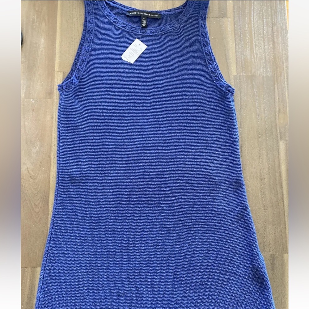 White House Black Market Women’s Small Blue Metallic Shimmer Knit Sweater Tank